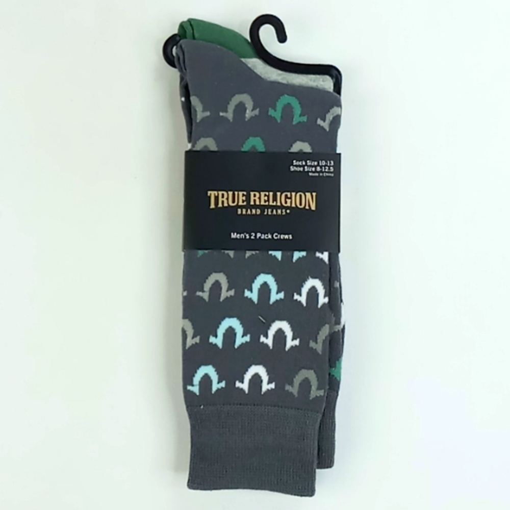 True Religion Men's 2 Pack Crew Socks Sock Size 10-13 Shoe Size 8-12.5